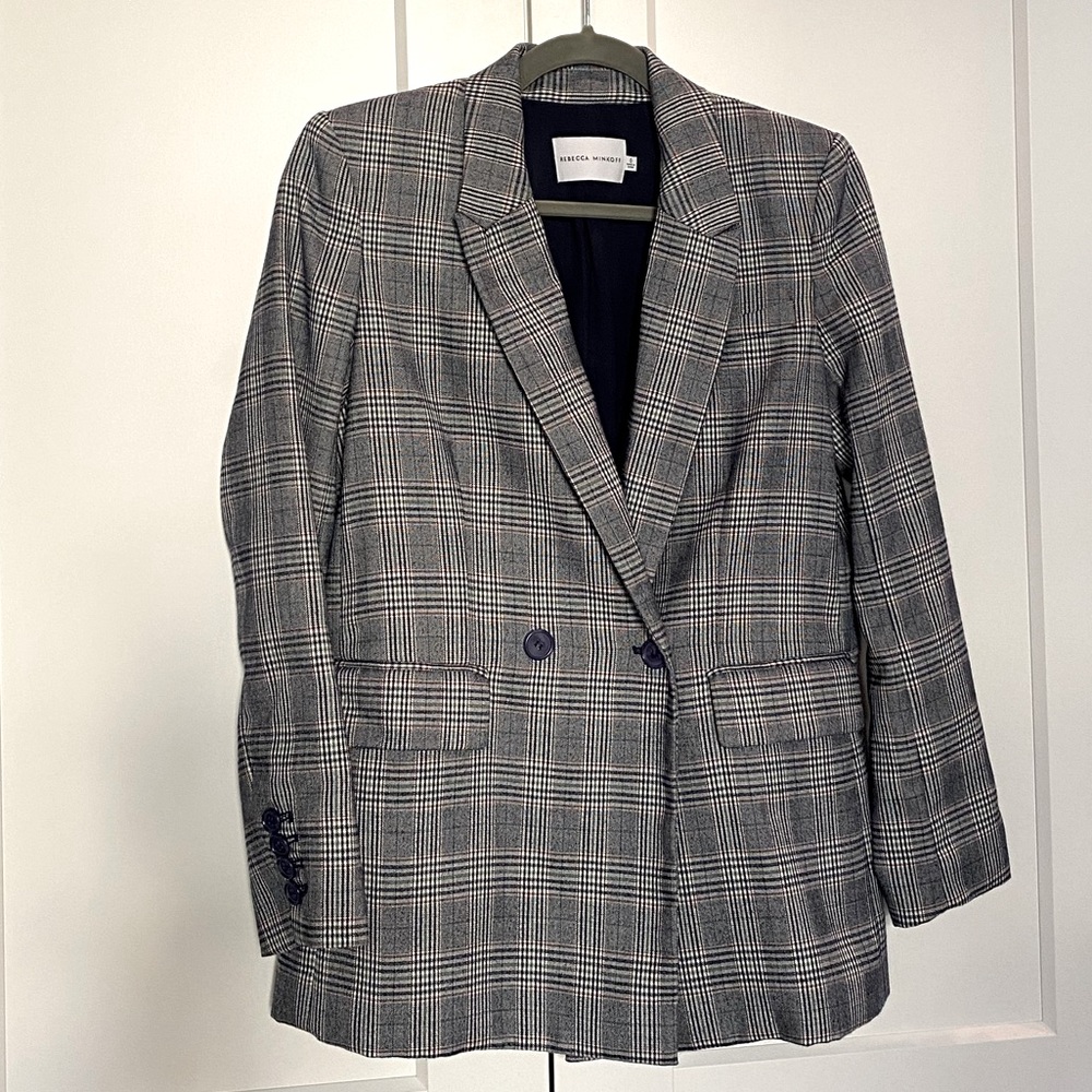 Rebecca Minkoff Women’s Blue Plaid Double-Breasted Blazer